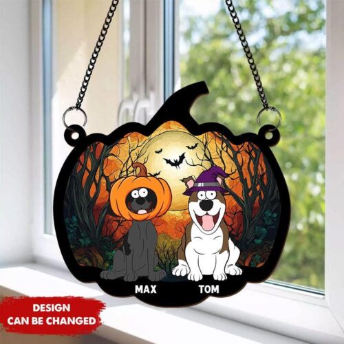 Custom Pumpkin Suncatcher Ornament | Dog Lover Gift | Pet Lover Halloween Decor | Dog Mom Dad image 0