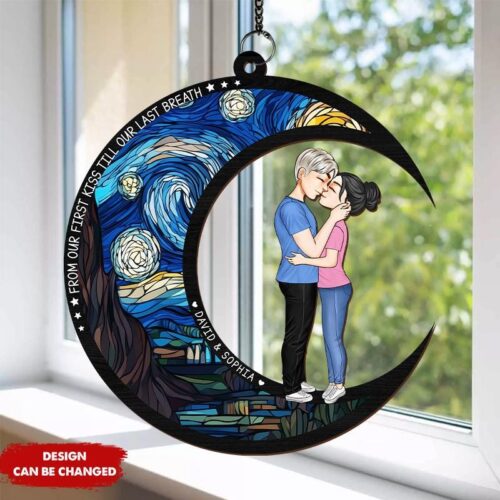 Custom Suncatcher Ornament Anniversary Wedding Gift Valentine's Day for Couples Husband Wife image 0