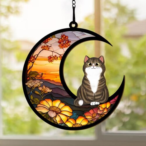 Personalized Cat Memorial Gift - Pet Loss Sympathy Suncatcher for Cat Lovers Cat Mom & Dad image 0