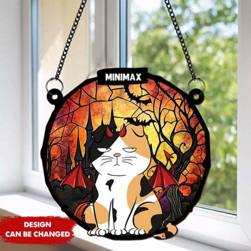 Custom Halloween Cat Suncatcher - Perfect Pet Lover Gift for Cat Moms - Halloween Decor image 0